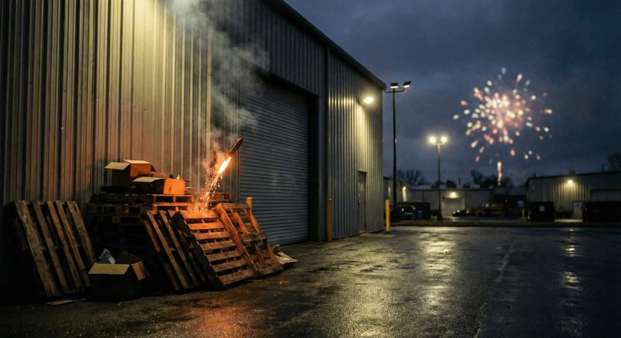 Zatúlaná pyrotechnika je častou príčinou požiarov v skladoch a na dvoroch Silvester a bezpečnosť – ochrana budovy pred pyrotechnikou